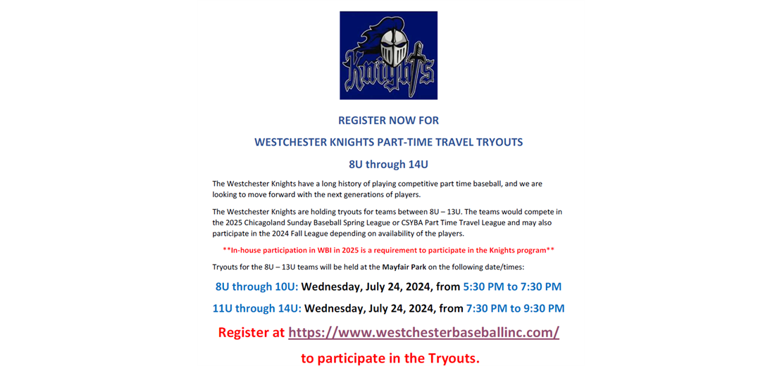 WESTCHESTER KNIGHTS TRYOUTS